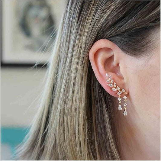 Boho Rhinestone Ear Crawler Earrings Gold Crystal Wing Ear Climber Earrings Angel Wing Crystal Dangle Earrings Cz Wing Studs Earrings Jewelry for Women and Girls-Velvo Beauty