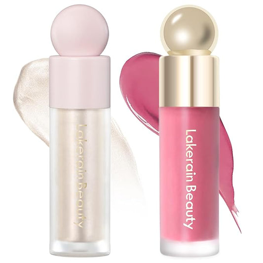 Erinde 2 Colors Liquid Highlighter and Blush Set, Natural Matte Face Blush, Natural Glossy Liquid Illuminator for Face and Body, Lightweight Blendable Silky Smooth Texture, Cruelty-free-Velvo Beauty