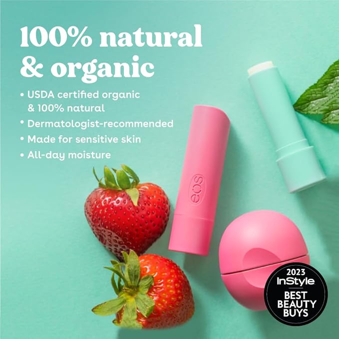 eos 100% Natural & Organic Lip Balm Stick- Vanilla Bean | Dermatologist Recommended for Sensitive Skin | All-Day Moisture Lip Care Products | 0.14 oz-Velvo Beauty
