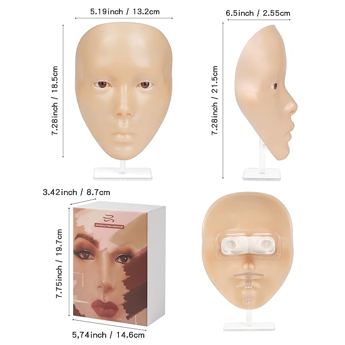 Makeup Practice Mannequin Face, 5d Reusable Silicone Makeup Practice Board Full Face with Makeup Brushes Sponge Set and Eyeshadow Board Makeup Kit for Emerging Makeup Artist, Girl's Gift-Velvo Beauty