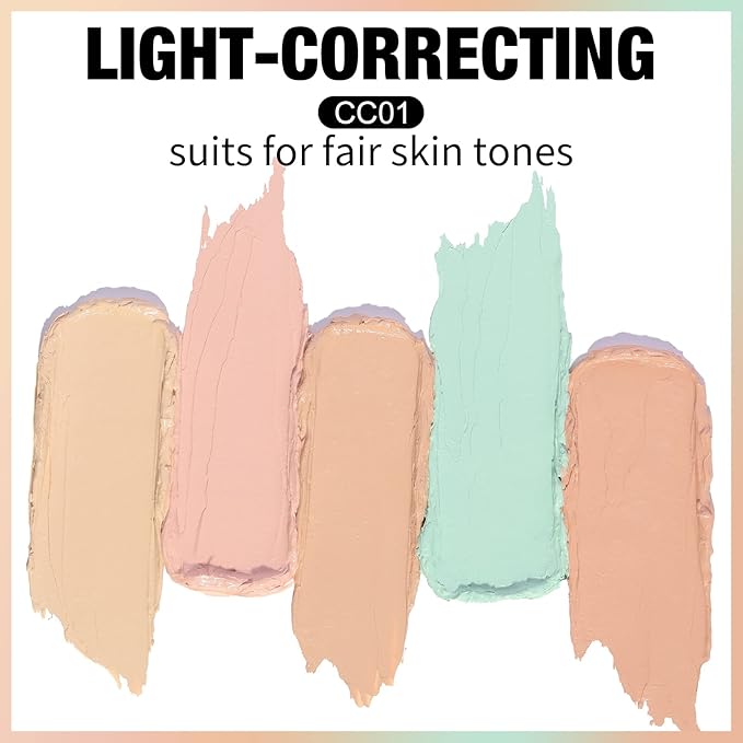 FOCALLURE #GoldenAge 5 in 1 Multi Uses Concealer Palette, 5 Colors Correcting Conceal Palette, Camouflage Contour Palettes for Dark Circles, Face Contouring Highlighter Pallet, CC01 LIGHT-CORRECTING-Velvo Beauty
