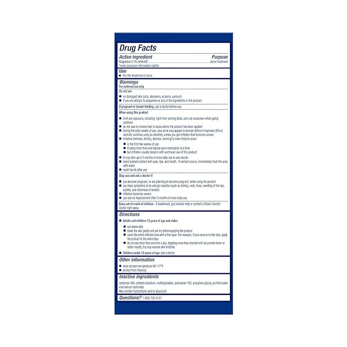 Differin Acne Treatment Gel, 30 Day Supply, Retinoid Treatment for Face with 0.1% Adapalene, Gentle Skin Care for Acne Prone Sensitive Skin, 15g Tube (Packaging May Vary)-Velvo Beauty