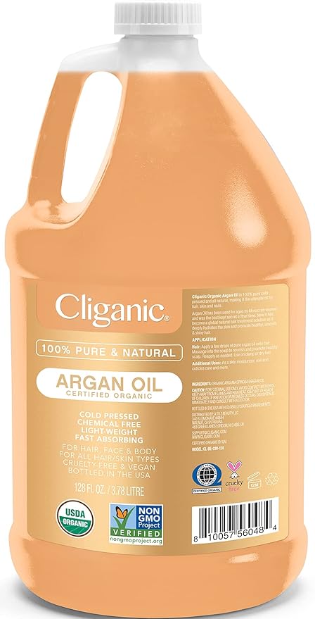 Cliganic Organic Argan Oil Bulk, Gallon Size 128oz, 100% Pure, Non-GMO-Velvo Beauty
