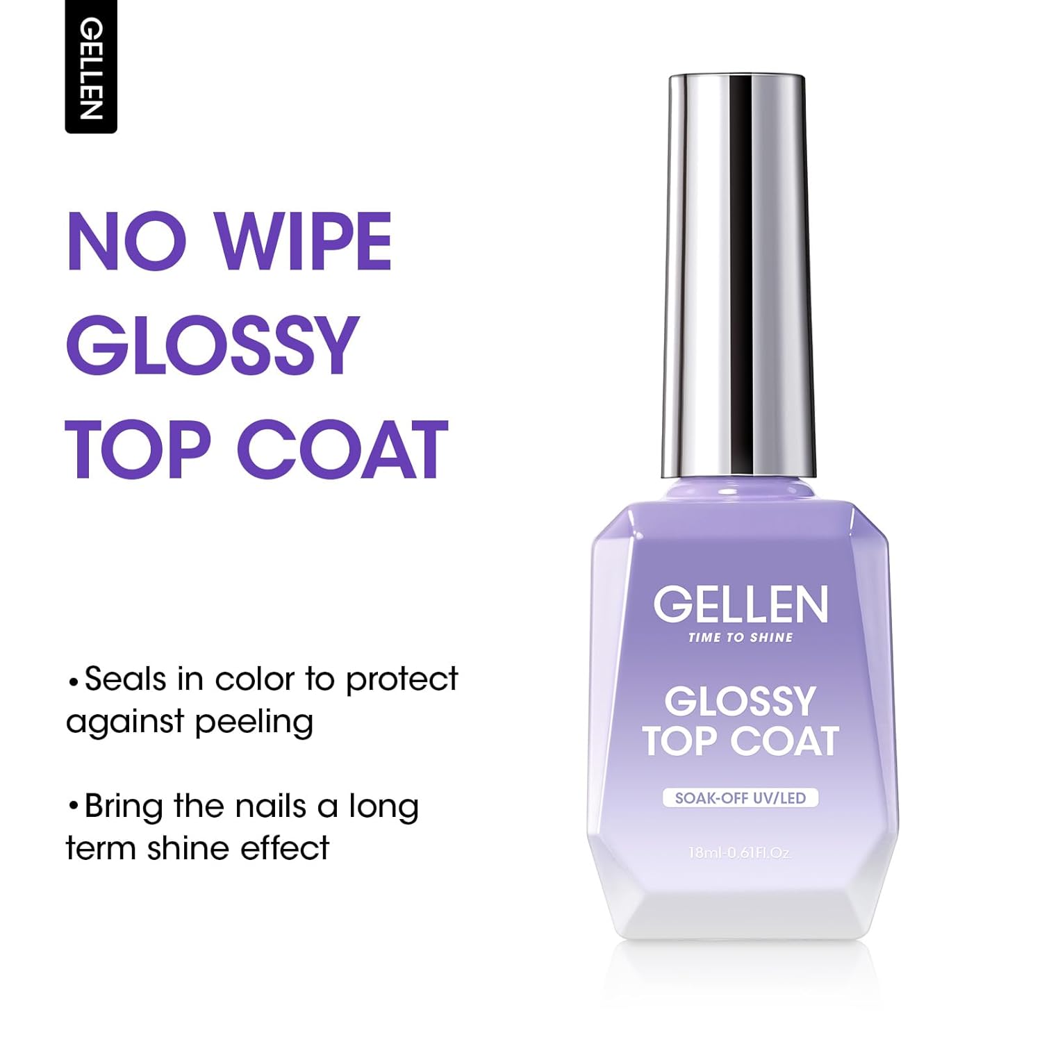 GELLEN Gel Top Coat Nail Polish- 18ml No Wipe Top Coat Gel Polish, High Gloss Shiny Long Lasting, Soak Off Nail Lamp for Home DIY and Nail Salon-Velvo Beauty