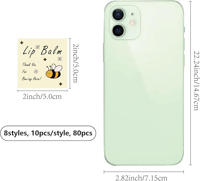 CRASPIRE 80Pcs 8 Styles Labels for Lip Balm Coated Paper Paster Honey Bee Square Tubes Lip Balm Labels Stickers Natural Homemade Self-Adhesive Stickers Logo for Containers Cosmetics Lipsticks-Velvo Beauty