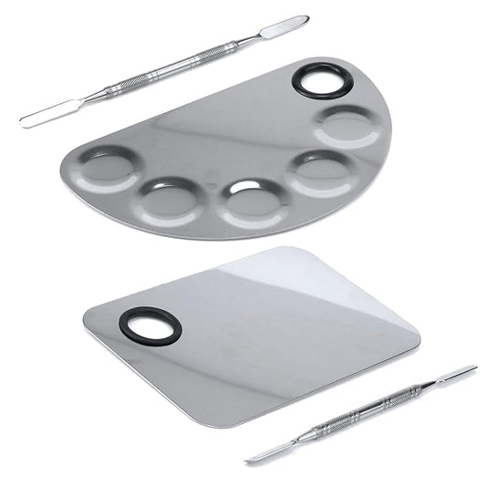 Stainless Steel Professional Beauty Palette,Large Square and Half Moon Color Palette，Silver，with Color Stick,1 SET-Velvo Beauty