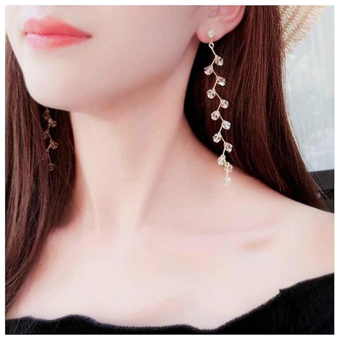 Boho Rhinestone Leaf Earrings Gold Crystal Drop Earring Long Chain Tassel Dangle Earrings Jewelry for Women and Girls Gifts-Velvo Beauty