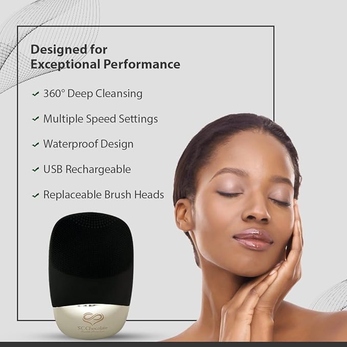 Facial Cleansing Brush | 3-in-1 Electric Face Scrubber | USB Rechargeable Face Cleansing Brush | IPX7 Waterproof | Blackhead Remover | Deep Cleansing & Exfoliating (Black)-Velvo Beauty