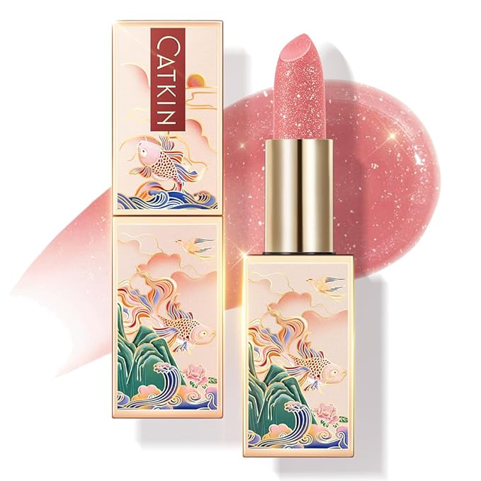 Catkin Lip Balm Color Tinted Glitter Lipstick Ultra Hydrating Lip Moistrurizer Chapstick with Vitamin E Nourishing For Cracked & Dry Lips 0.12 oz C10 Venus - Peach Pink …-Velvo Beauty