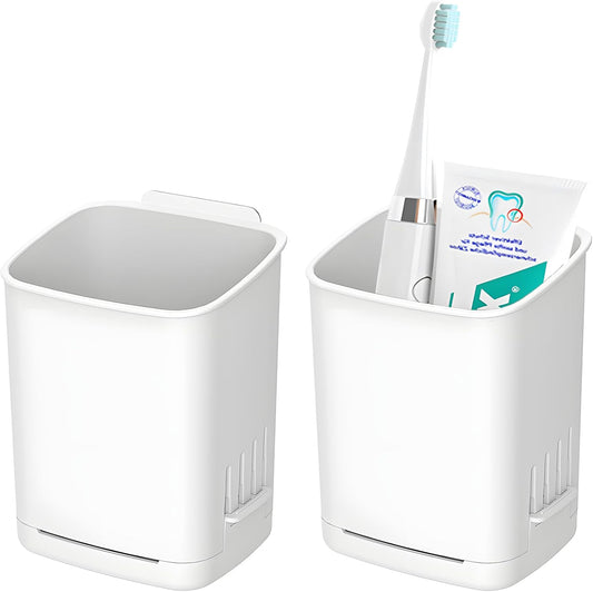 2 Packs Wall Mounted Toothbrush Holders, Self Adhesive Bathroom Toothbrush Wall Holder for Electric Toothbrush, Toothpaste, Razor,Shower Item (White-Velvo Beauty