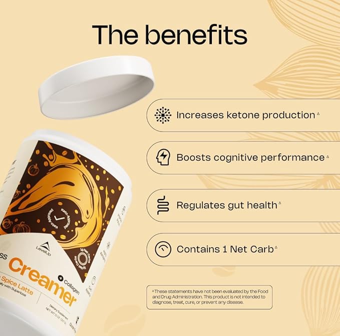 LevelUp Creamer, with Energizing MCT Oil and Collagen Peptides, Keto Coffee Creamer, Supports Natural Energy & Ketone Production - Pumpkin Spice Latte-Velvo Beauty