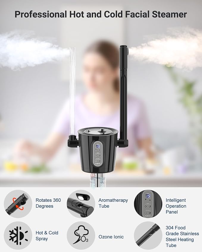 Kingsteam 2-in-1 Hot & Cold Facial Steamer with Ozone & Ionic Technology,Deep Cleansing & Moisturizing,30-Min Timer,Large Water Tank for Professional Estheticians, Beauty Salons & Home Use-Velvo Beauty