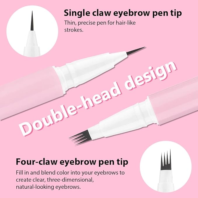 evpct 1Pcs Black Brown Magic Microblading Dual-Ended Eyebrow Contouring Pen Brow Pencil, with 4 Brush Micro-Fork-Tips Applicator and Precise Brush-Tip Hair Like Strokes, Dual-ended Eyebrow Brush-Velvo Beauty