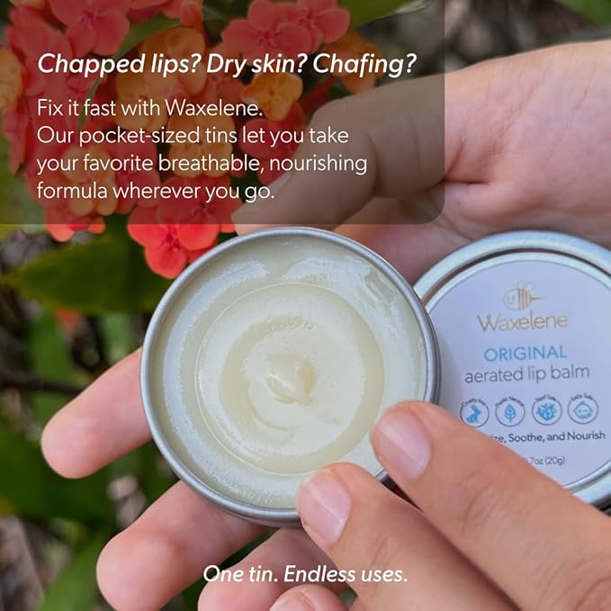 Waxelene Original Aerated Lip Balm Tin, Best Lip Balm Ever Organic Calming Multipurpose Ointment Baby Eczema Dry Sensitive Skin Body Face Moisturizer-Velvo Beauty
