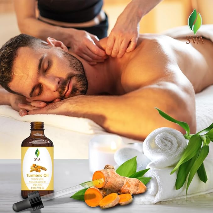 SVA Turmeric Essential Oil – 4 Fl Oz – 100% Natural Turmeric Oil - for Diffuser, Hair Care, Face, Skin Care, Aromatherapy, Scalp and Body Massage, Soap and Candle Making – with Dropper-Velvo Beauty
