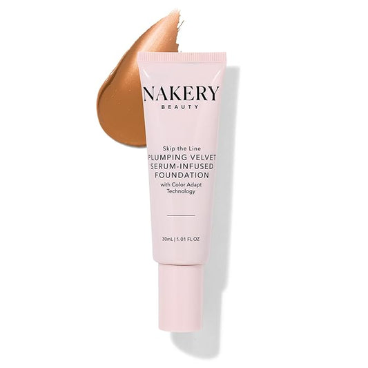 Nakery Full Coverage Plumping Liquid Foundation - Serum Infused Makeup with Niacinamide & Hyaluronic Acid for All Skin Types - Medium-Velvo Beauty