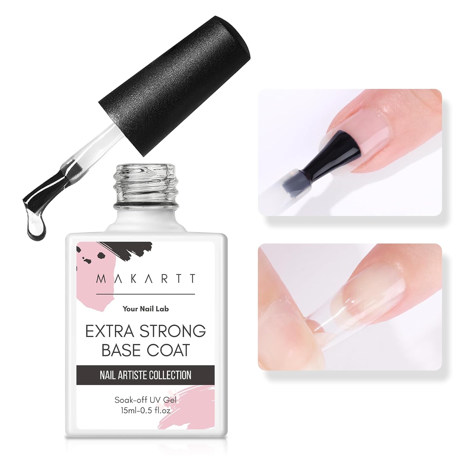 Makartt Base Coat Nail Polish 15ml – Extra Strong, Long-Lasting Gel Base Coat & Nail Glue for Small Nail Charms, Press-On Nails, UV/LED Lamp Required, Clear Foundation for Salon & DIY Home Use-Velvo Beauty