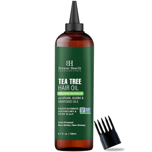 Botanic Hearth Tea Tree Oil For Hair (6.7 Fl Oz) | With Jojoba & Grapeseed Oils | Soothes Itchy Scalp & Fights Dandruff | Non Gmo Verified-Velvo Beauty