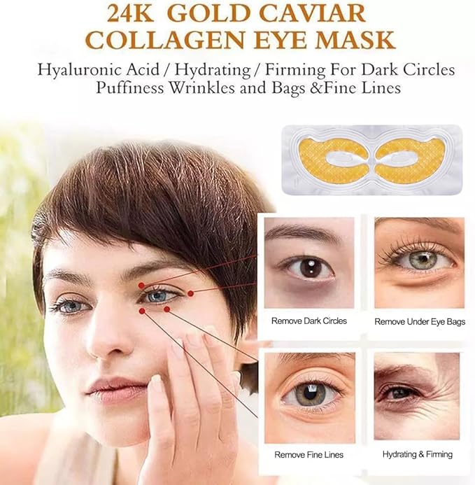 Gold Hydrogel Eye Mask Collagen Crystal Eye Mask Patches Anti-Aging Under Eye Pads - Reduce Wrinkles,Puffy Eyes,Dark Circles,Eye Bags - Moisturizer Eye Contour Mask, Improve Skin Elasticity | 5 Pairs-Velvo Beauty