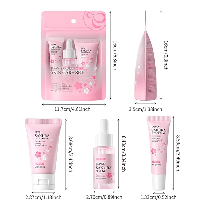 Skin Care Set JAPAN SAKURA Women Beauty Gift Sets Skin Care Kit with Serum, Eye Cream, Face Cream Travel Kit for Women Wife Mom Teen Girls TSA-friendly Sizes Birthday Gift 3pcs-Velvo Beauty