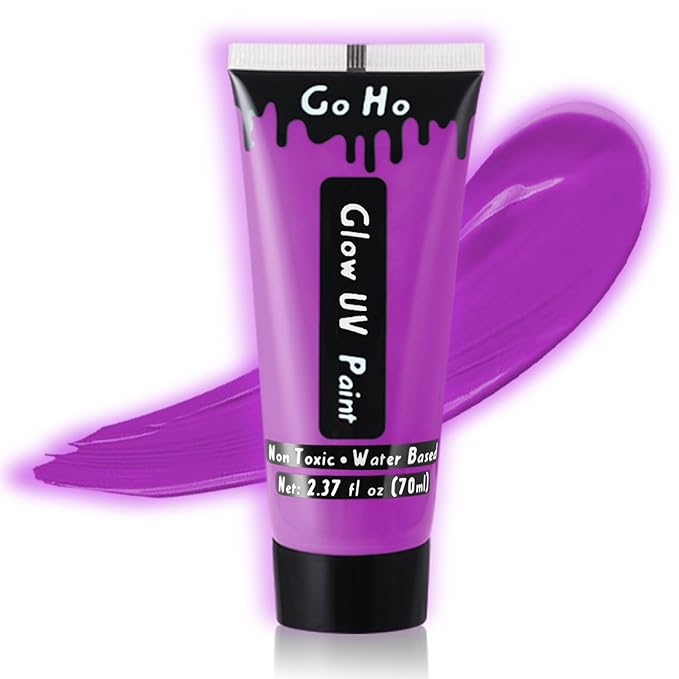 Go Ho Neon Purple Body Paint Washable(2.37oz,70ml),under UV Blacklight Neon Face Paint,Water Based Neon Fluorescent Purple Face Paint for Adults Children SFX Cosplay Costumes Halloween Makeup-Velvo Beauty
