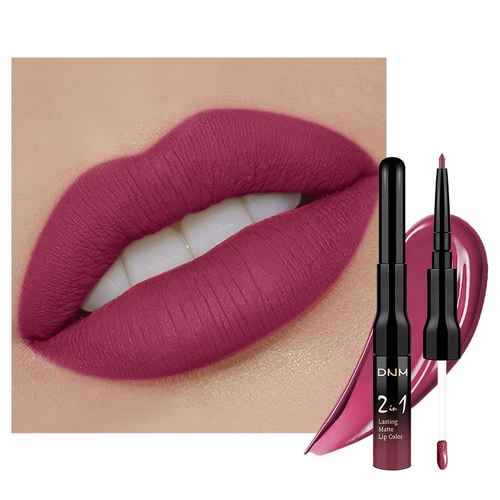 evpct 1Pcs Rose Plum Neutral Matte Lip Liner and Liquid Lipstick Stain Makeup Set for women, Rose Long Lasting Smudge Proof Lipstick labiales matte mate larga duracion listip 24 hours originales, 28#-Velvo Beauty