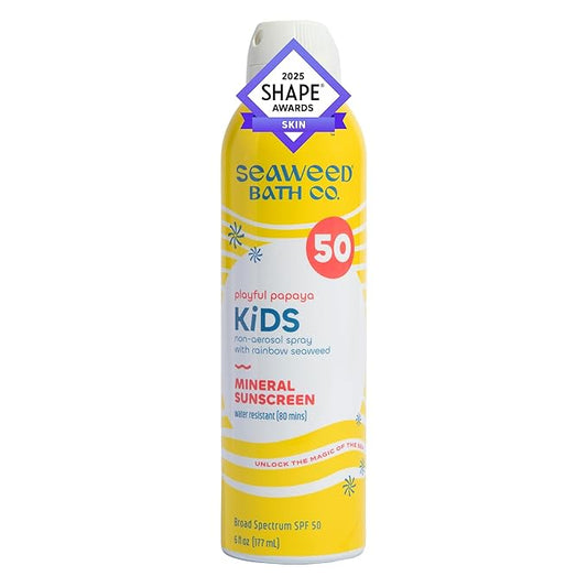 Seaweed Bath Co. Kid's on the Move Mineral SPF 50 Broad Spectrum Zinc Oxide Sunscreen Spray, 6 Oz., Water Resistant, Tear Free Children's Sunblock-Velvo Beauty