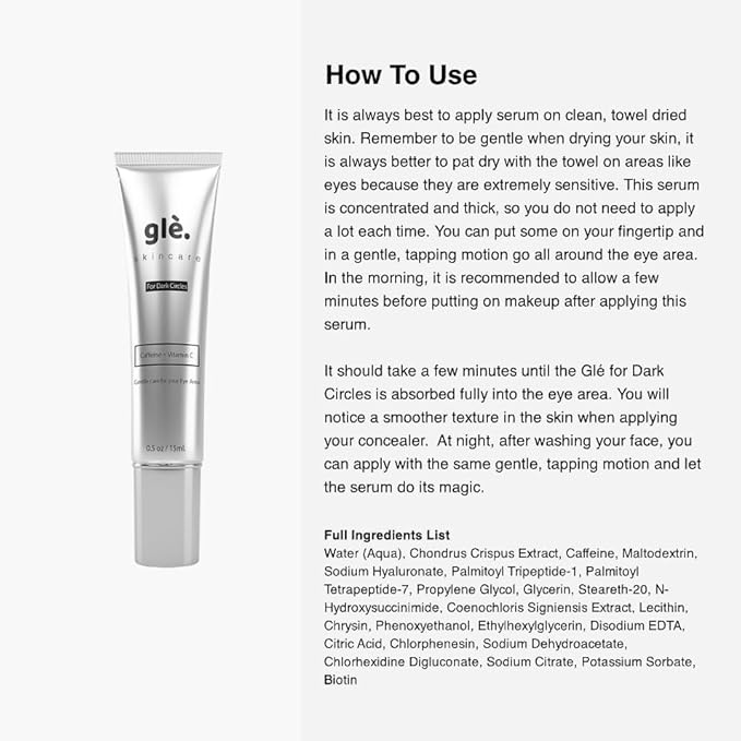 Gle Vitamin C Eye Serum for Dark Circles, Eye Wrinkles and Redness | Dark Circle Under Eye Puffy Eyes Treatment | Caffeine, Vitamin C Hyaluronic Acid | Hydrating & Brightening Scent-Free Travel Size-Velvo Beauty