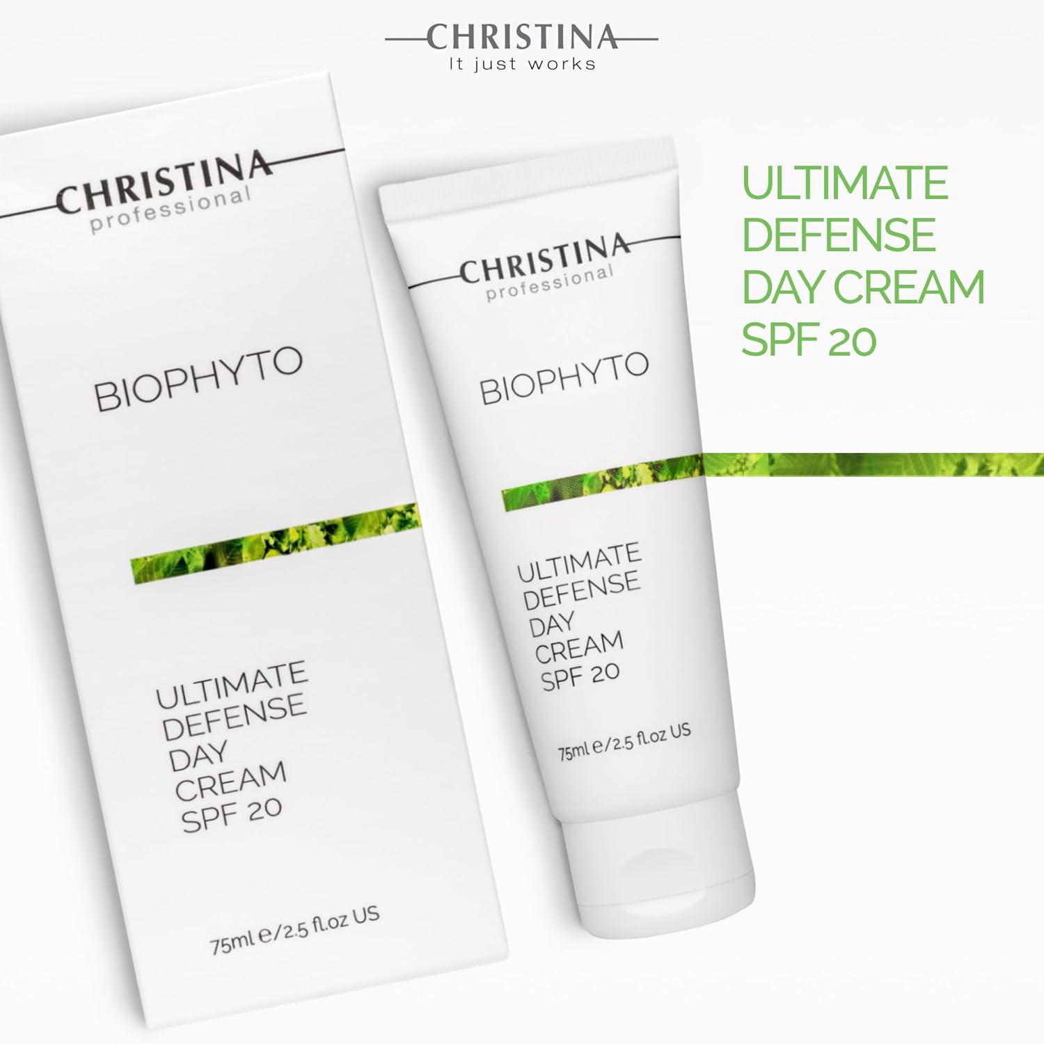 Christina Bio Phyto Ultimate Defense Day Cream Moisturizer with SPF 20-75 ml - Broad Spectrum UVA/UVB Protection Facial Moisturizer with Hyaluronic Acid & Vitamin B12- For Normal & Combination Skin-Velvo Beauty