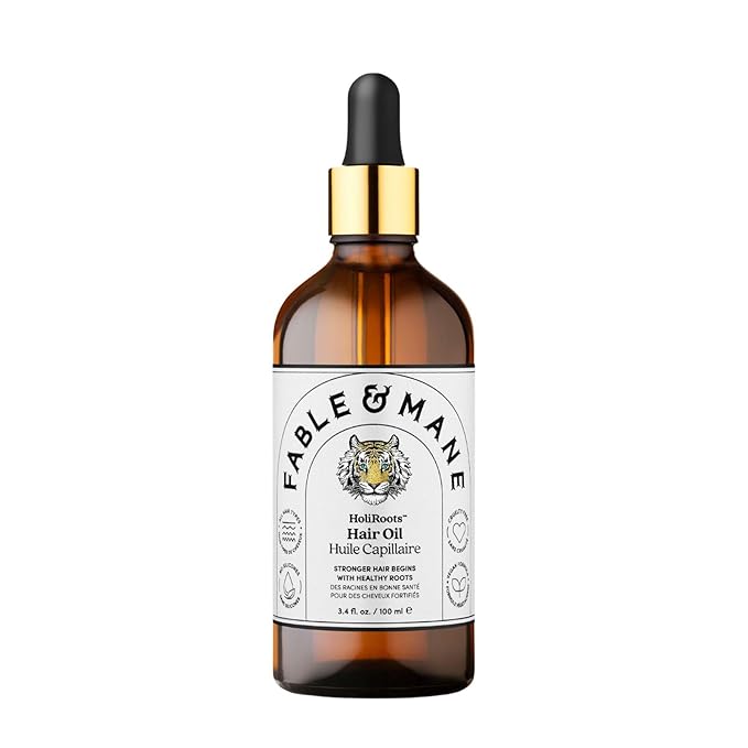 Fable and Mane Hair Oil - HoliRoots Strengthening Serum for Damaged, Frizzy Hair with Amla, Castor Oil for Hair Health - 3.4FL oz-Velvo Beauty