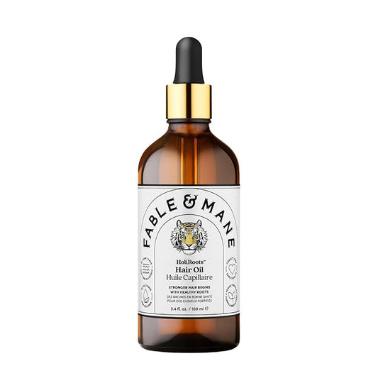 Fable and Mane Hair Oil - HoliRoots Strengthening Serum for Damaged, Frizzy Hair with Amla, Castor Oil for Hair Health - 3.4FL oz-Velvo Beauty
