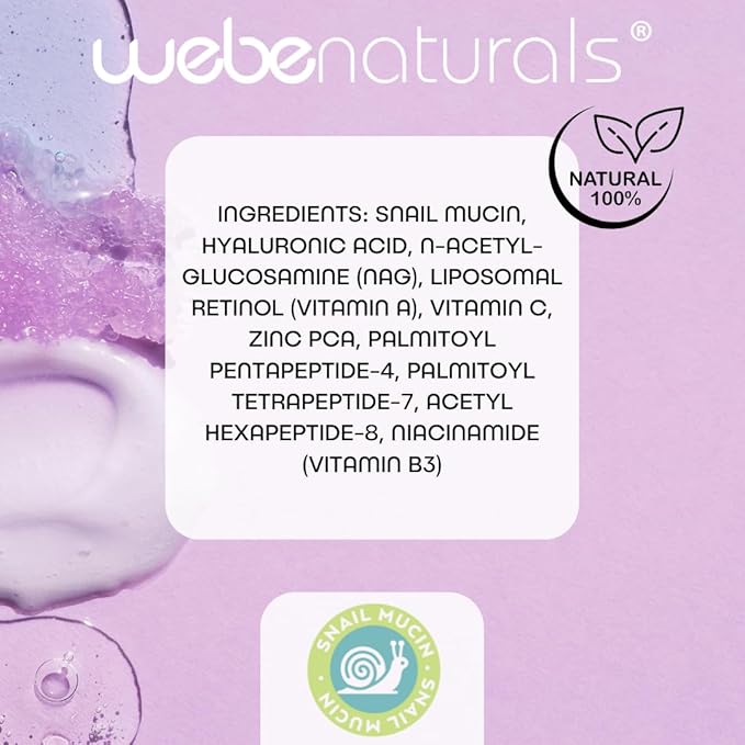 WEBE Naturals Snail Mucin Retinol 1.5% Radiant Renewal Serum | Niacinamide 5%, Vitamin C, Peptide Booster, Hyaluronic Acid & Zinc PCA | Anti-Aging Plumping Intense Moisture Lock, Glowing Smooth Skin-Velvo Beauty