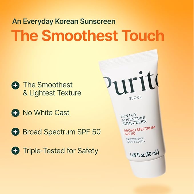 PURITO Sun Day Adventure Korean Sunscreen Smoothest and Lightest Texture Broad Spectrum SPF 50 UVA & UVB Protection No White Cast Oil Free For All Skin Types Vegan Daily Skin Care 50ml, 1.69 fl.oz-Velvo Beauty