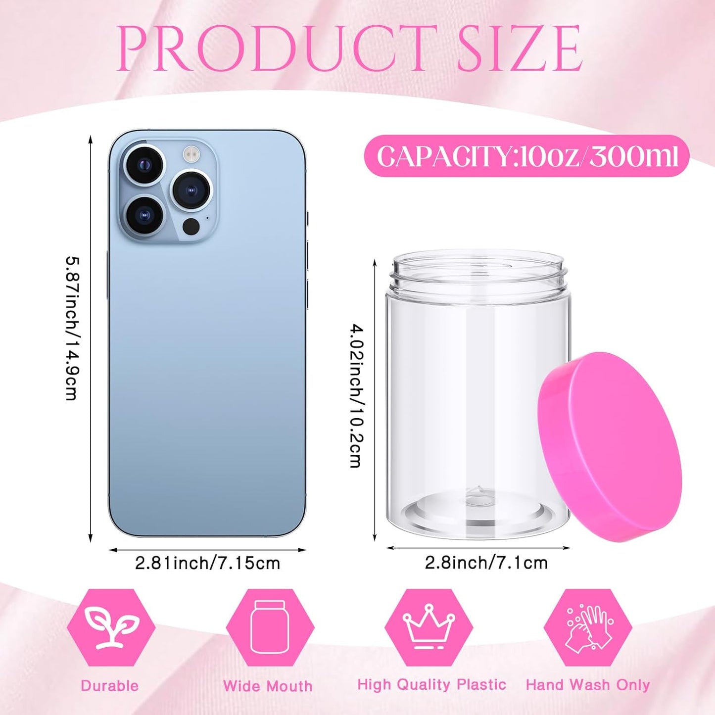 SATINIOR 100 Pcs Plastic Jars with Lids Small Containers Lids Wide Mouth Small Plastic Containers for Lotion Cream Rhinestones Body Butters Travel Storage(10 oz, Pink)-Velvo Beauty