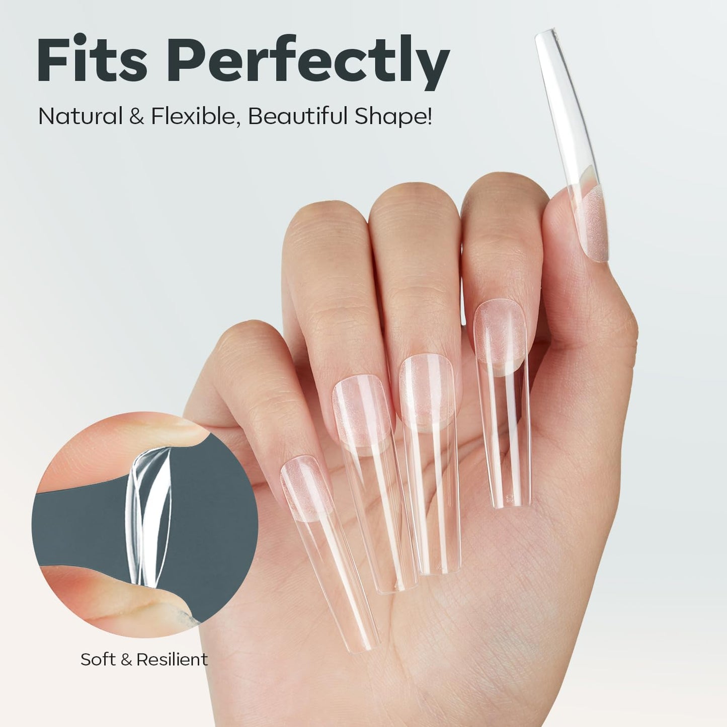 modelones XXL Long Square Nail Tips, Pre-shaped Soft Gel Tips Fake Nails False Acrylic Clear Full Cover Press on Extension Kit Gel Manicure DIY at Home 216PCS 12Sizes-Velvo Beauty