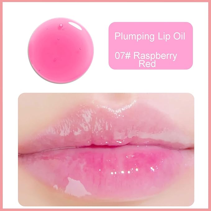 Hydrating Lip Glow Oil, Plumping Watery Lip Gloss, Refreshing Moisturizing Lip Oil Tinted Lip Balm, Lasting Nourishing Revitalizing Lip Tint Lip Care (07# Raspberry Red)-Velvo Beauty