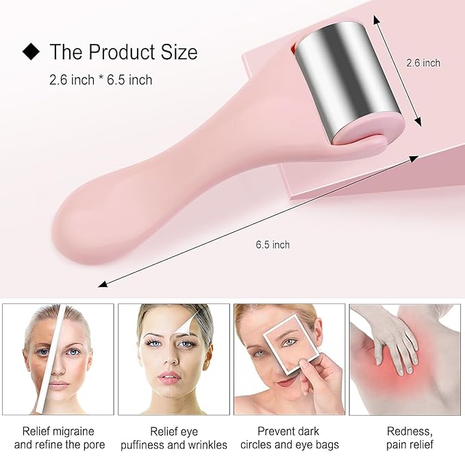 MAANGE Ice Roller for Face 1 Piece Stainless Steel Facial Roller Ice Face Roller for Puffiness,Migraine,Pain Relief and Skin Care (Pink)-Velvo Beauty