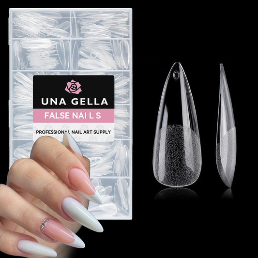 UNA GELLA Stiletto Gel Nail Tips Long: Full Cover 312pcs Half Matte Halloween Stiletto Gel Tips Press On Nails for Faster Gelly Nail Extension, Clear False Fake Acrylic Nails 12 Sizes for Her-Velvo Beauty