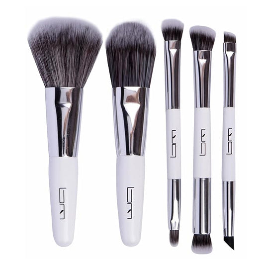 Travel Makeup Brushes Set w/Pouch, 5PCS Double Ended Portable Mini Cosmetic Brushes Kit for Foundation, Eyeshadow, Lip, Blush Make Up Brushes Professional(White)-Velvo Beauty