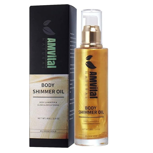 Shimmer Body Oil Rose Gold, Illuminator Highlighter for Face & Body Makeup Shine, Non-Sticky Body Moisturizing For All Skin Types, Fast Absorbing & lightweight Body Oil For Women-Velvo Beauty