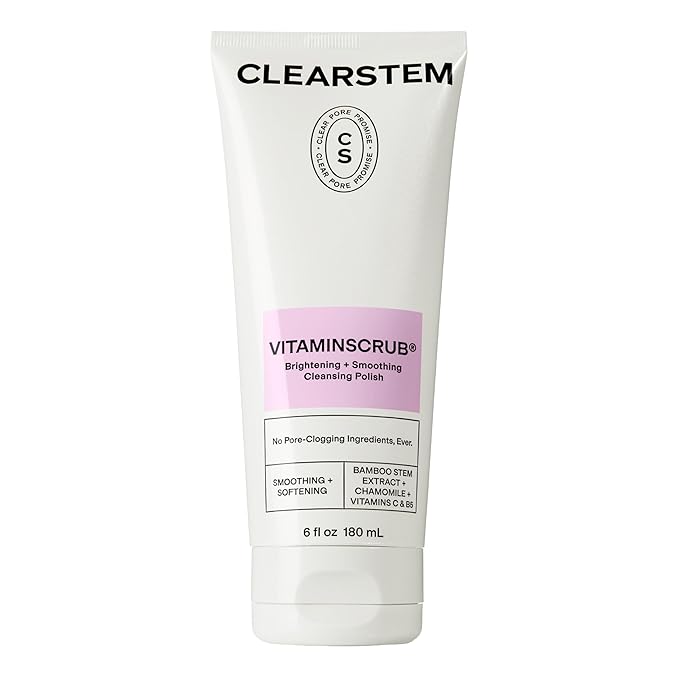 CLEARSTEM - VITAMINSCRUB - Antioxidant-Infused Scrub Cleanser - Exfoliating Face Wash + Body Scrub - Vitamin C, Hemp, Bamboo - Skin Care Products - Gluten Free, Cruelty Free - 6 fl oz / 177ml-Velvo Beauty