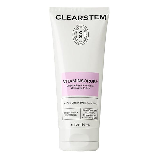 CLEARSTEM - VITAMINSCRUB - Antioxidant-Infused Scrub Cleanser - Exfoliating Face Wash + Body Scrub - Vitamin C, Hemp, Bamboo - Skin Care Products - Gluten Free, Cruelty Free - 6 fl oz / 177ml-Velvo Beauty