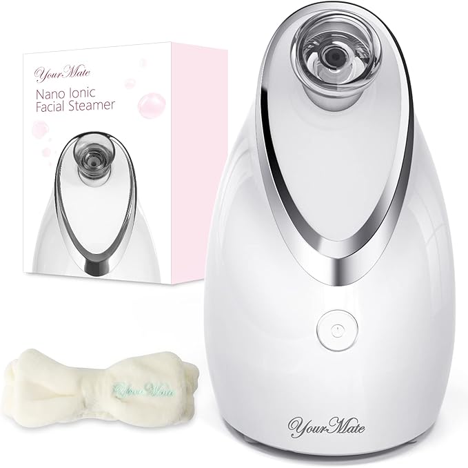 YourMate Facial Steamer Nano Ionic Face Steamer, Adjustable Nozzle with Aromatherapy Warm Mist for Sinuses Moisturizing Humidifier Unclogs Pores, Homeuse Vaporizador Facial (White)-Velvo Beauty