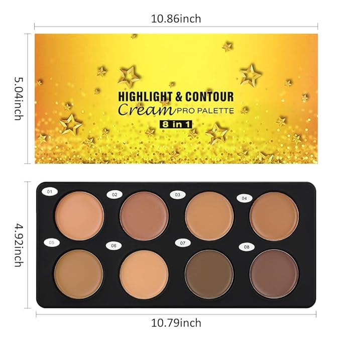 Professional Light to Medium to Dark Color Correcting Cream Contour Concealer Highlight Palette, Full Coverage Makeup Palet for Correct Dark Circles, Red Mark, Scar, etc,Waterproof-8A-Velvo Beauty