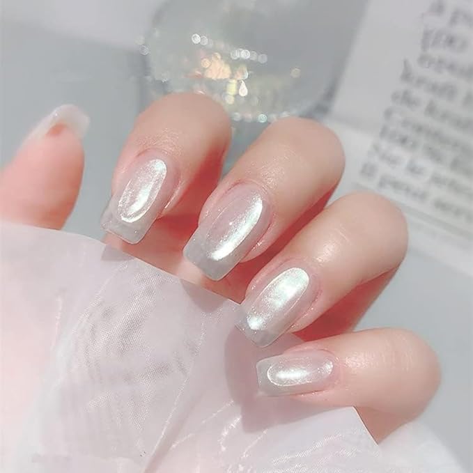 4pc Pearl Chrome Nail Powder Ice Transparent Chrome Powder for Nails, Rainbow Holographic Nail Chrome Powder for Manicure Decorations(4pc White)-Velvo Beauty