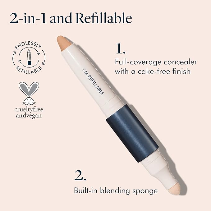 Trestique Concealer Crayon, Refillable Makeup Concealer With Built-In Blending Sponge, Sustainable Under Eye Concealer, Clean Beauty Concealer Makeup-Velvo Beauty