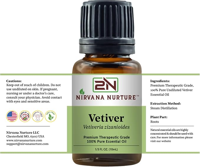 Vetiver Essential Oil 100% Pure Premium Therapeutic Grade, Undiluted - Aromatherapy Diffuser for Calm and Relaxation, Skin Care, Hair Care-Velvo Beauty