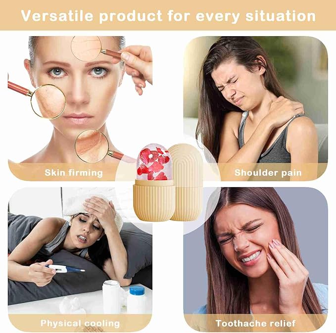 XHJRI Ice Face Roller Massager,Ice Cube Roller for Face, Eyes and Neck Naturally Conditioning and Skin Care,De-Puff Eye Bags,Reduce Migraine Pain,Reusable Massage Silicone Ice Mold (Beige)-Velvo Beauty