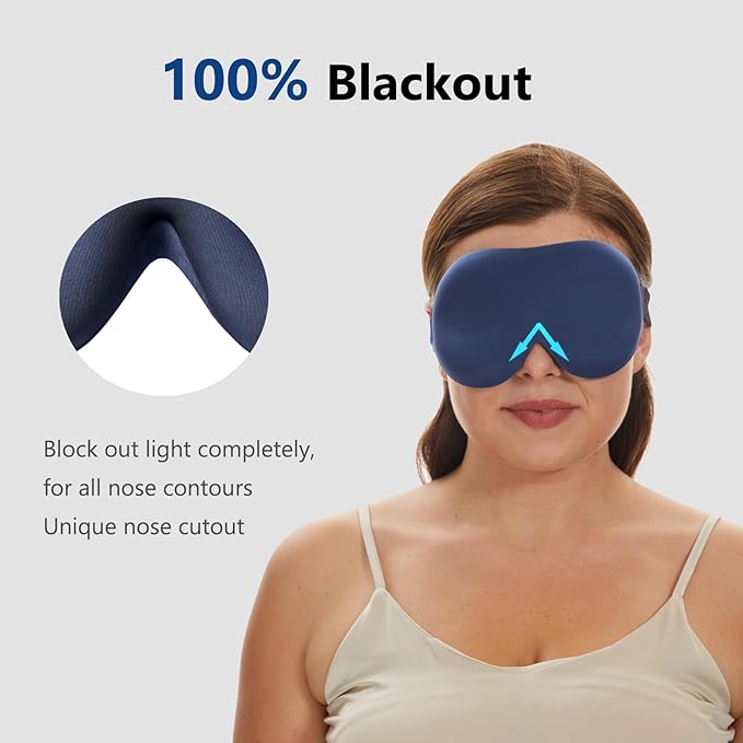ALASKA BEAR 100% Blackout Sleep Mask Most Comfortable Contoured Eye Cups and Nose Covering for Women Men, 3D Pillowy Soft Light Blocking Eye Mask 0 Pressure on Eyelids & Eyelashes, Earplugs Set, Blue-Velvo Beauty