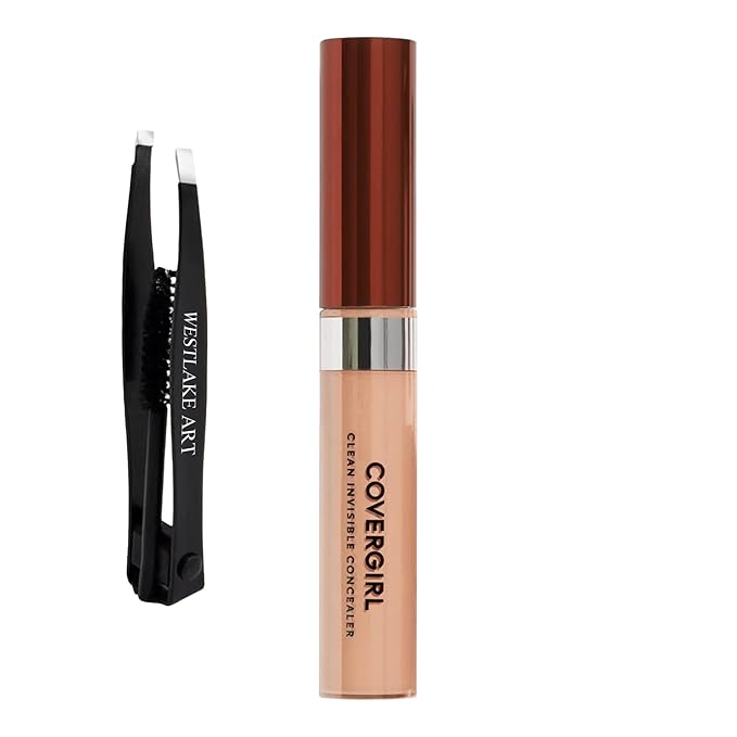 Invisible Lightweight Concealer, 0.32 Oz, Lightweight, Buildable Coverage For Flawless Complexion, Medium Concealer Bundle With Eyebrow Tweezers, Long-Lasting Wear, [Pack Of 1]-Velvo Beauty